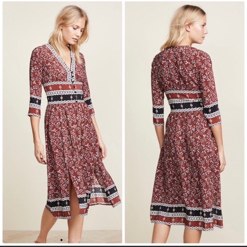Sea New York Tallulah Empire Waist Silk Midi Casual Maxi Dress.